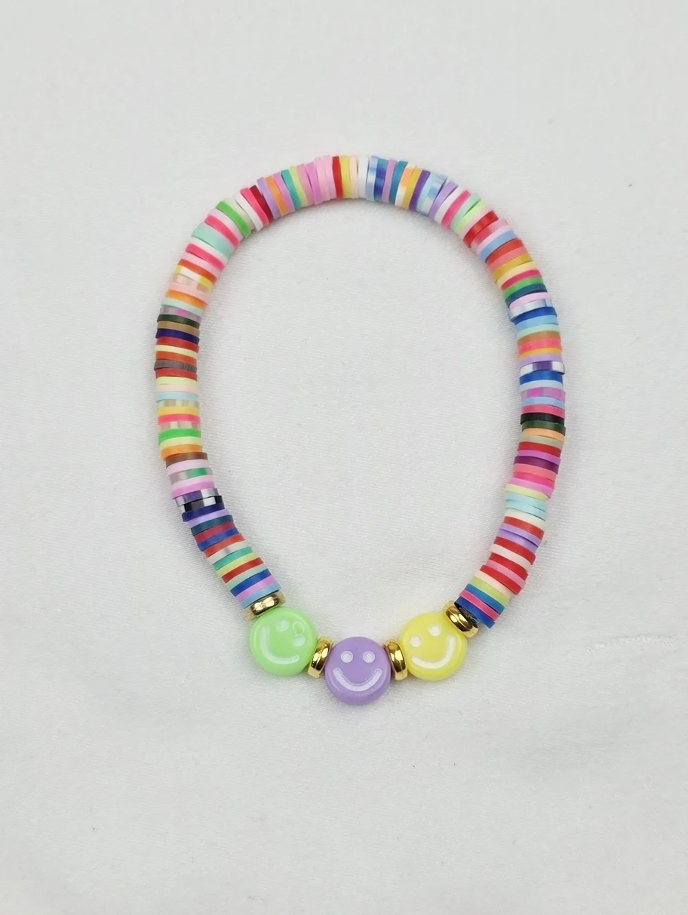 Handmade Clay Bead Multi Color Smiley Face  Bracelet